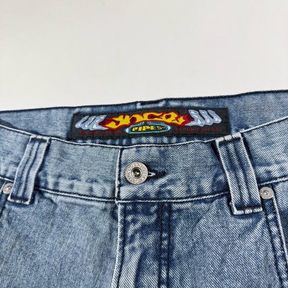 Vintage JNCO Burnin Hot Pipes Jeans 34W 30L Wide Leg Baggy Denim Crown Patch Y2K - Picture 15 of 15